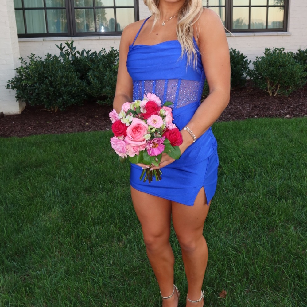 Stunning Blue homecoming Dress with Sheer Accents Sz 3-4 (small)